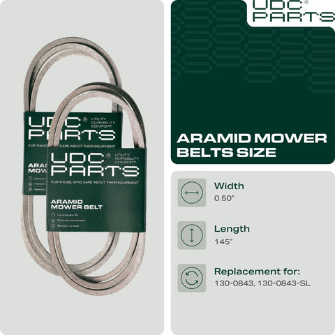 UDC Mower Belts 130-0843 aramid cord construction for enhanced durability during heavy mowing.