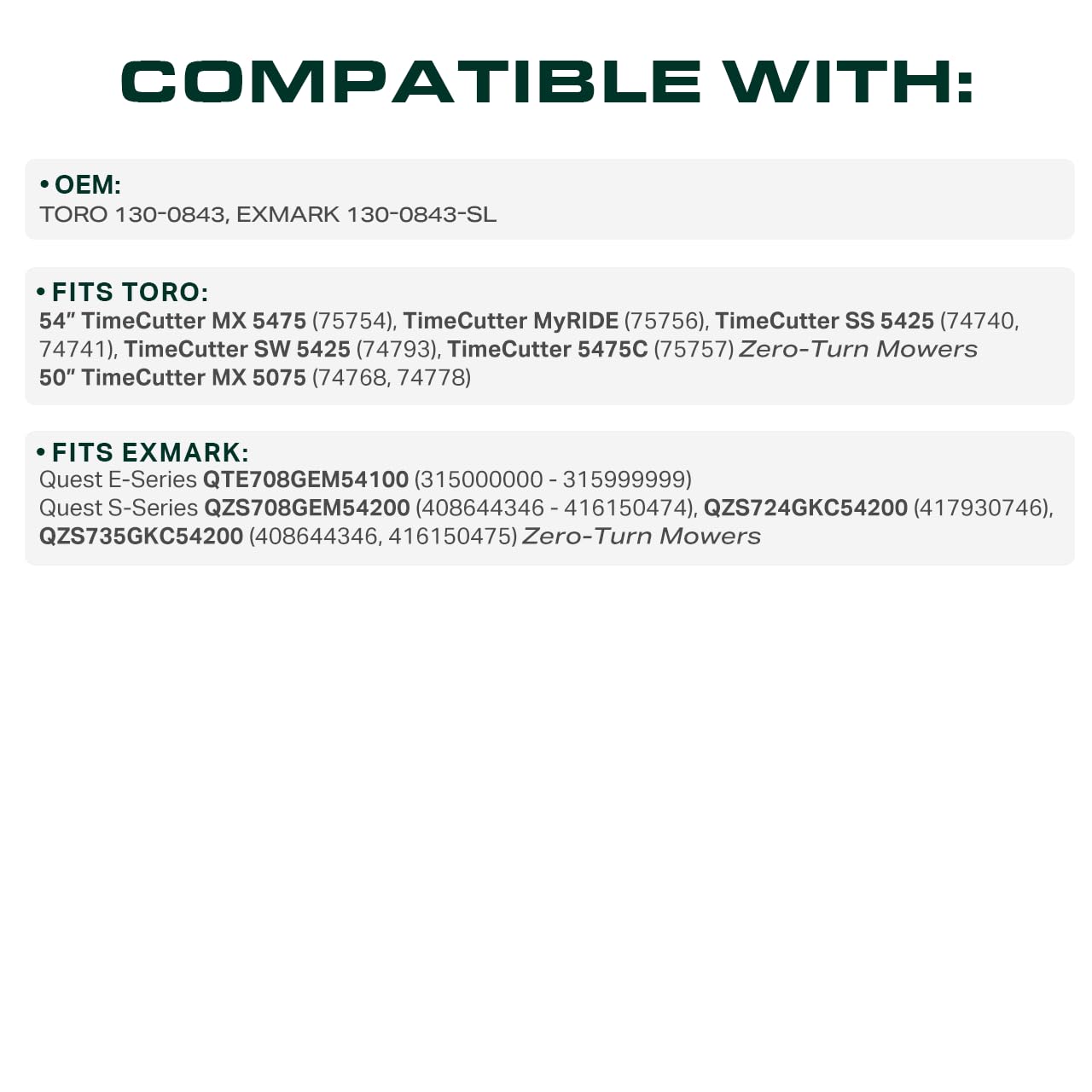 UDC Mower Belts 130-0843 wear-resistant design shown for long-lasting performance.