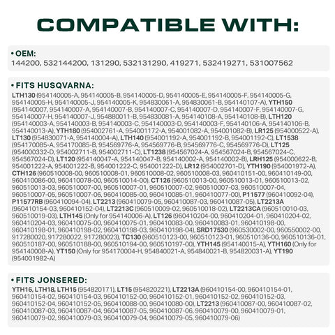 UDC Mower Belts 144200 matching Husqvarna LT130 deck compatibility