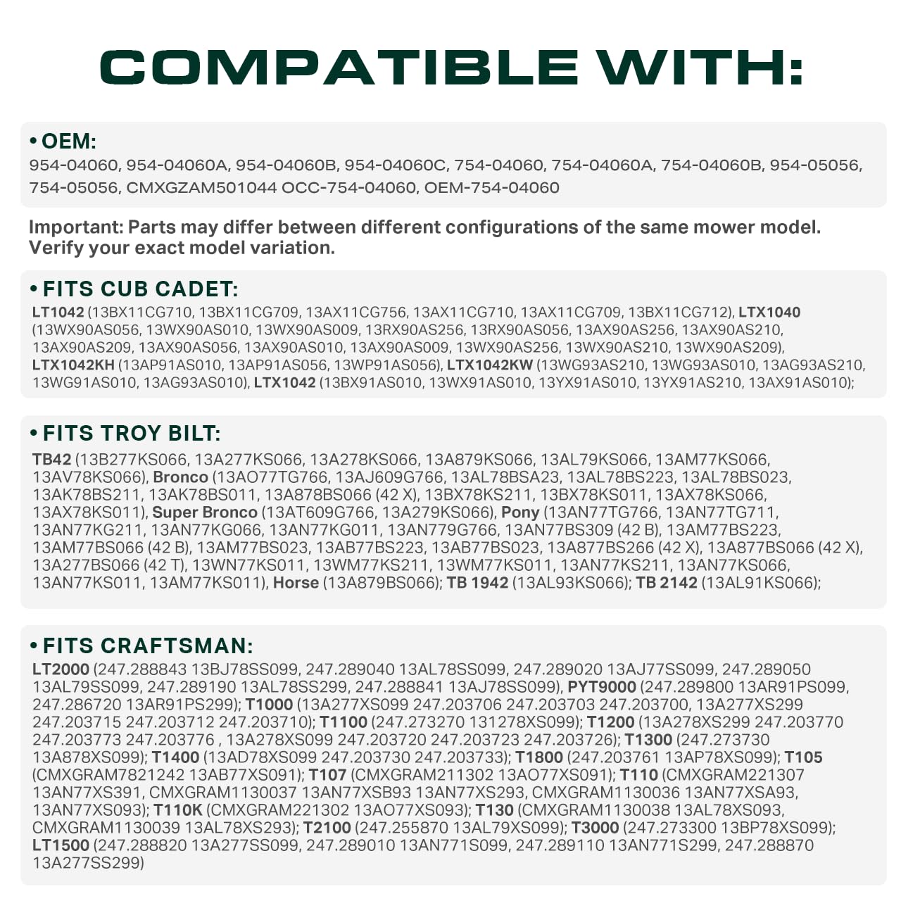 UDC Mower Belts 754-04060B belt with model list for compatibility