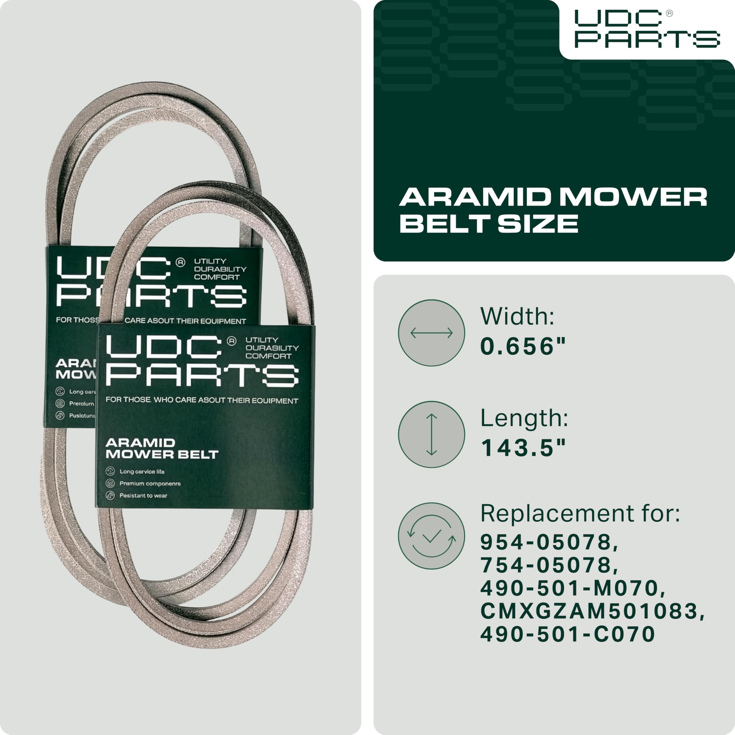 UDC Mower Belts 954-05078 deck belt for ZT1-50 and ZT2-50 compatible models, smooth operation