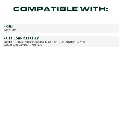 UDC Mower Belts 42-inch deck compatibility supports X330–X370 tractors.