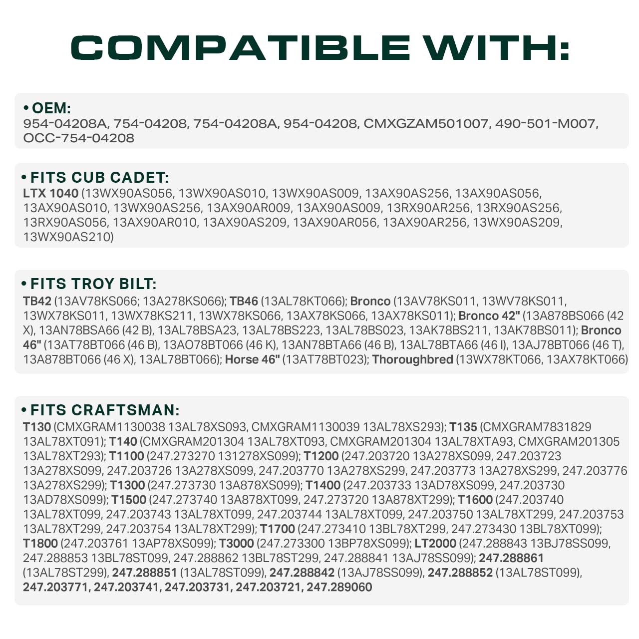 Compatibility notes prompting model verification for proper fit