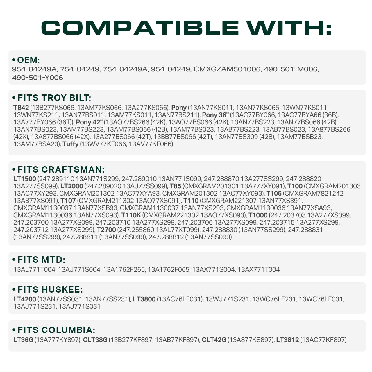 UDC Mower Belts compatibility view showing Troy-Bilt Pony fit.