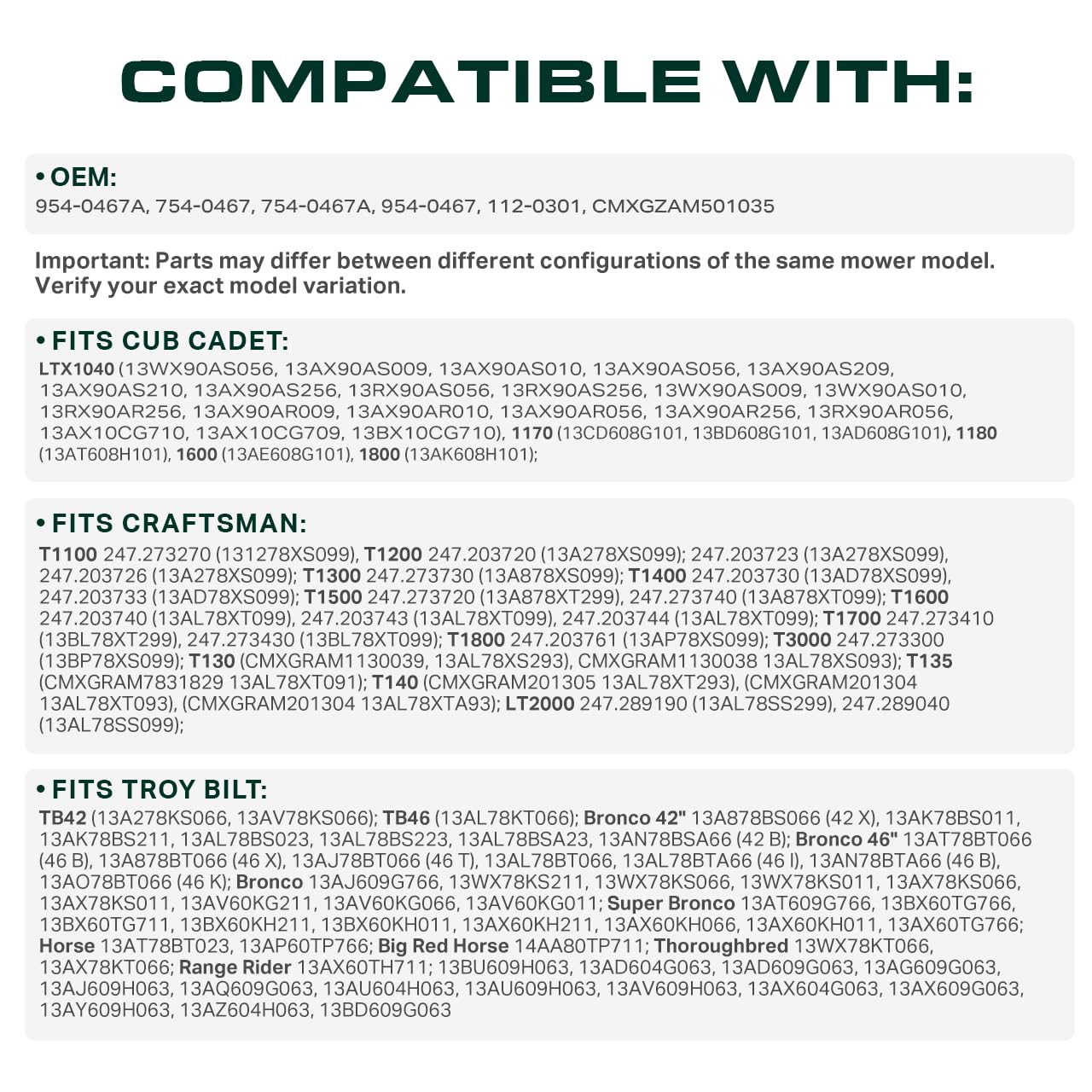 UDC Mower Belts compatible with Cub Cadet, MTD, Toro and more.