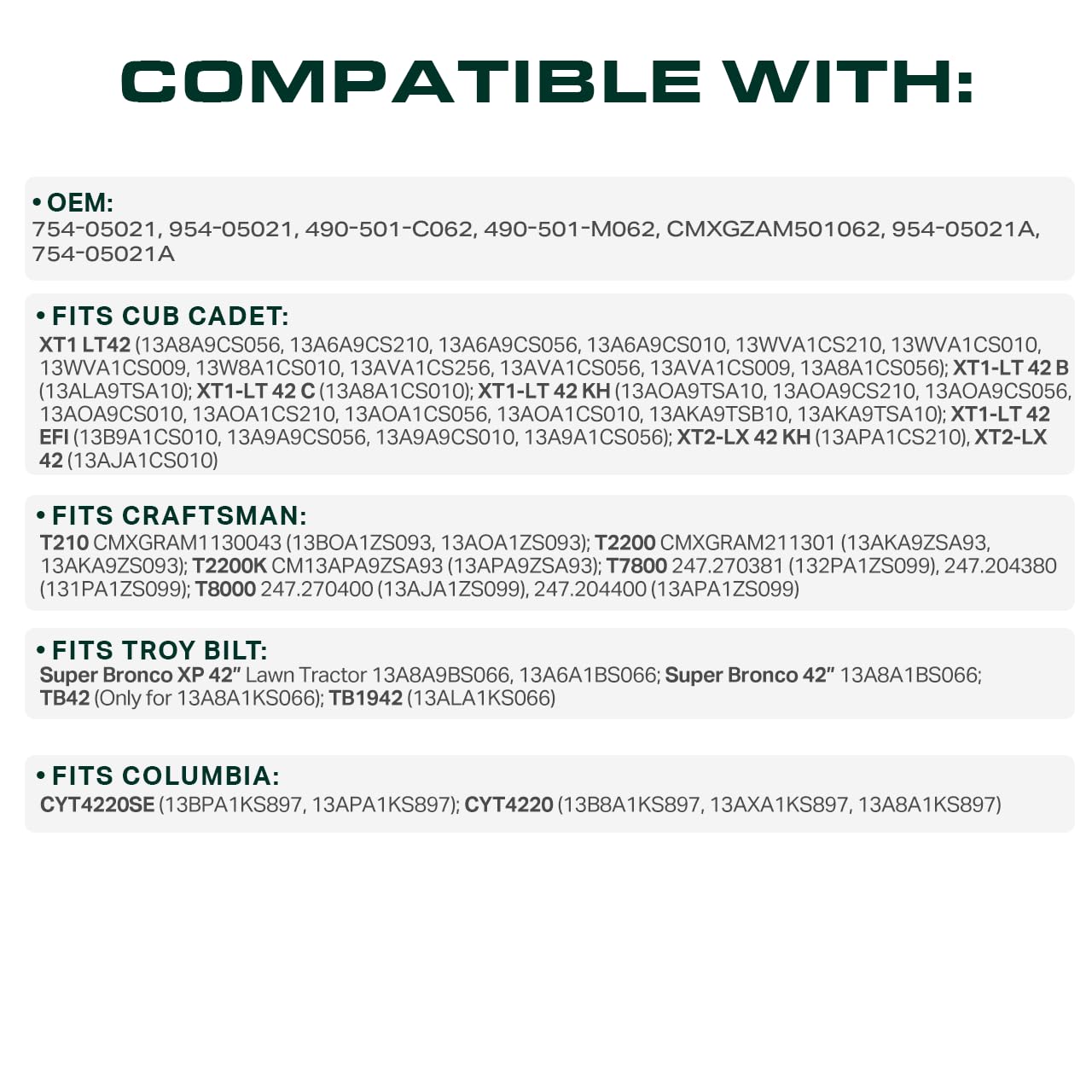 UDC Mower Belts Craftsman T210 T2200 compatibility visual for model fits.