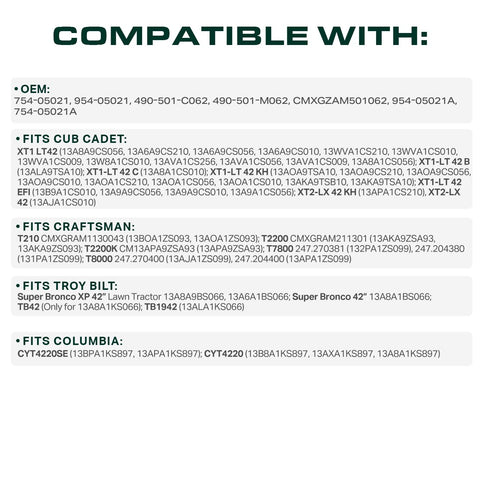 UDC Mower Belts Craftsman T210 T2200 compatibility visual for model fits.