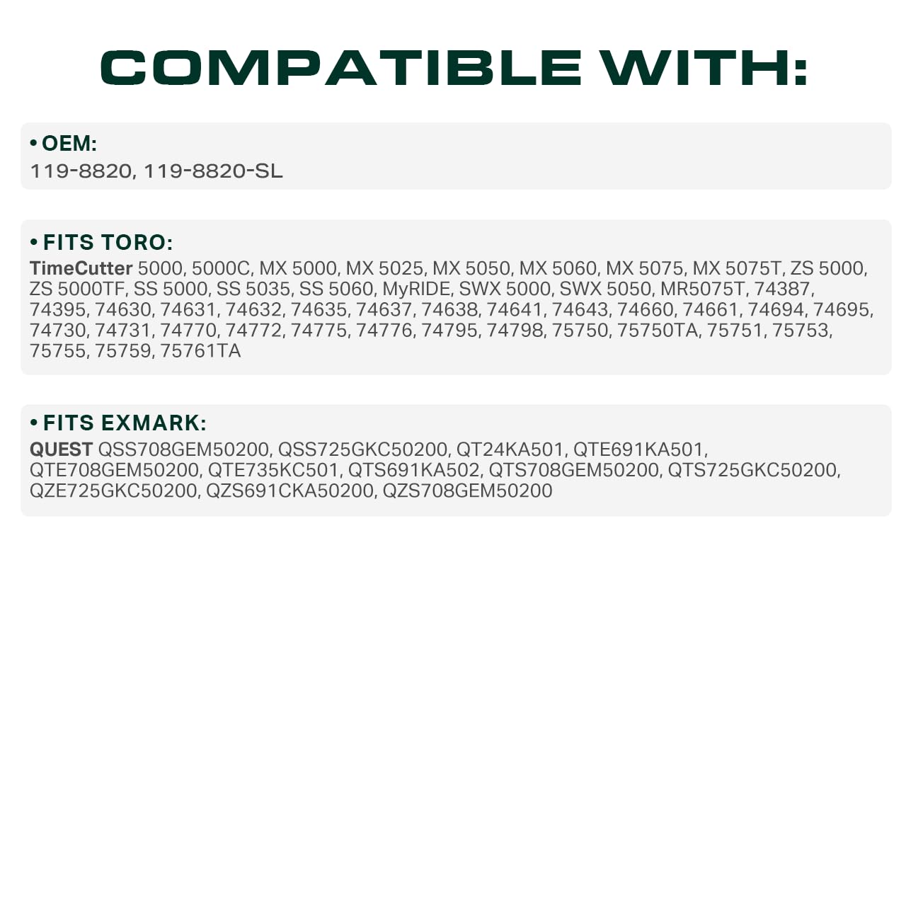 UDC Mower Belts Exmark Quest 50in deck belt compatible with multiple models.