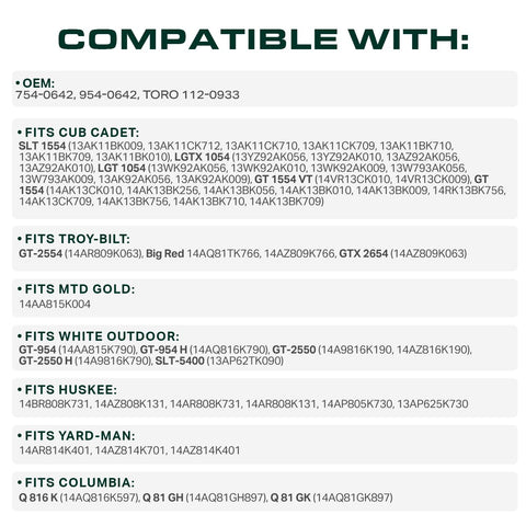 UDC Mower Belts SLTX1054 SLT1554 54in deck compatibility.