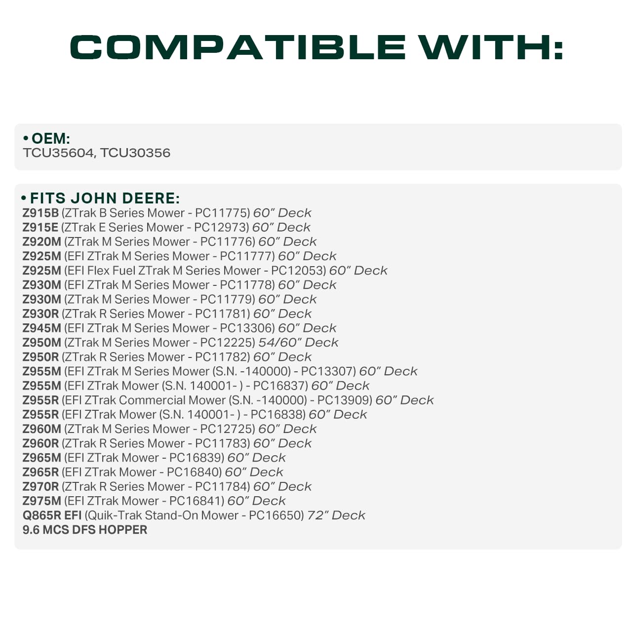 UDC Mower Belts TCU35604 wear-resistant-cover extends belt life in tough conditions