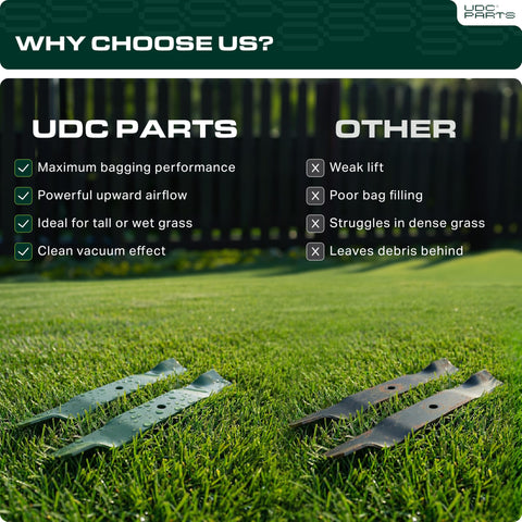 UDC Parts 038-0005-00 mower blades, dimension specs, 18-3/4 inch length