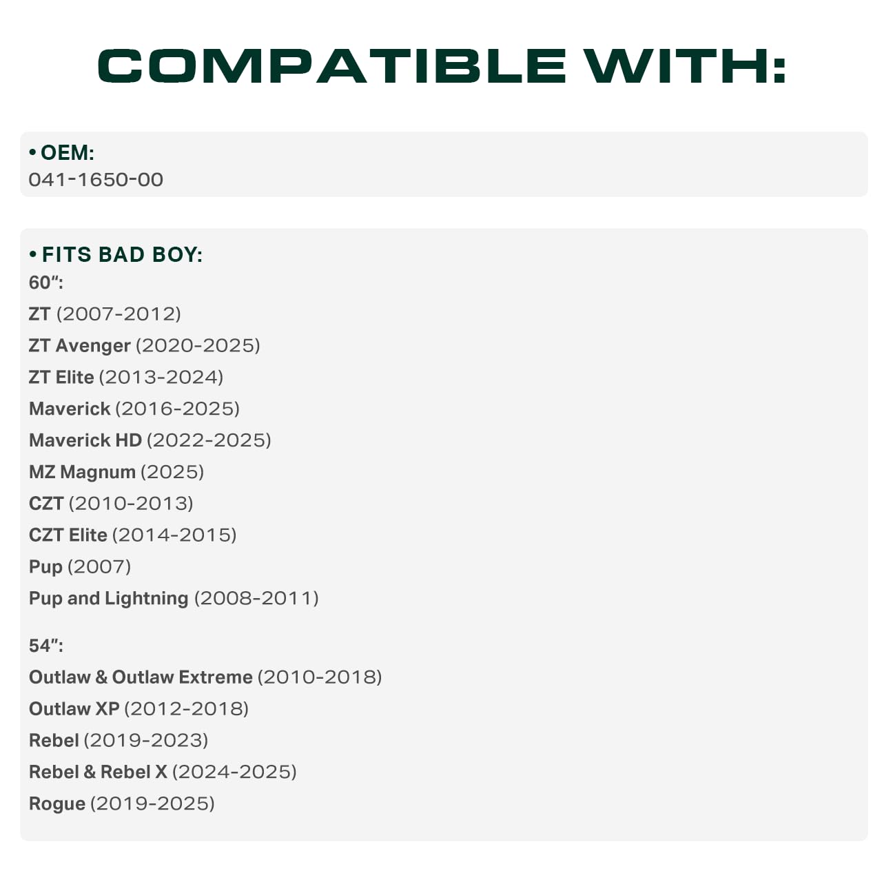 168-inch length label on belt packaging for precise replacement