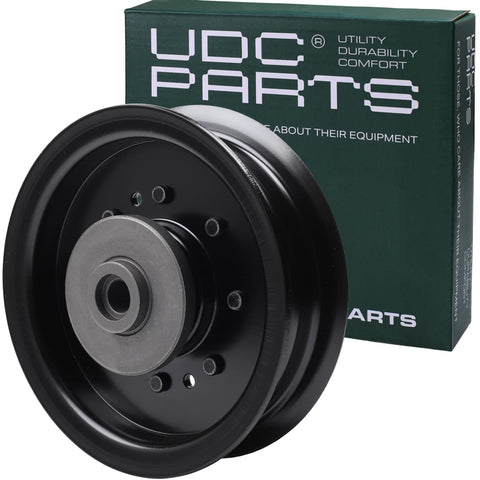 UDC Parts 196104 idler pulley closeup showing durable construction for Husqvarna compatibility.