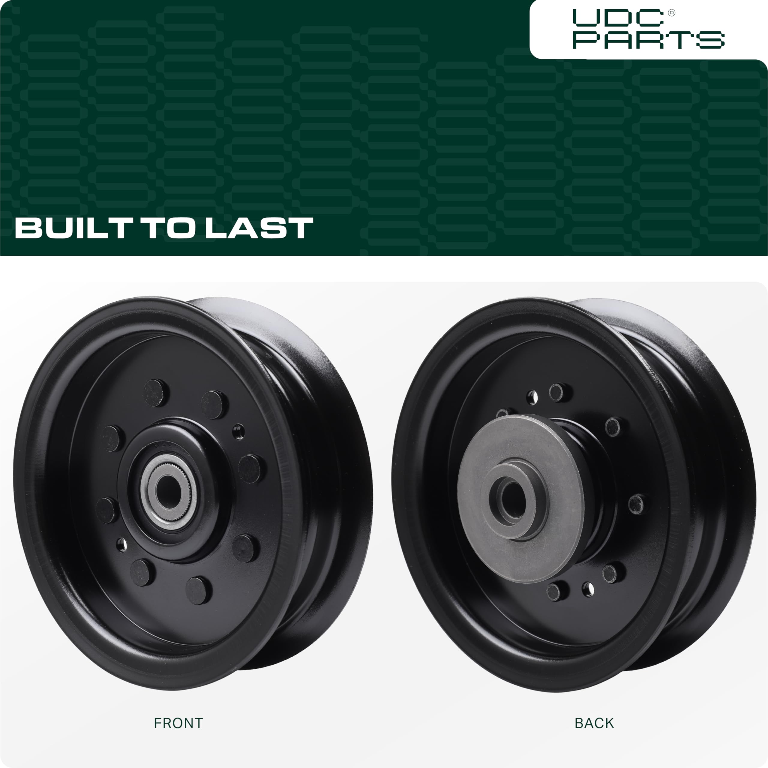 UDC Parts 196104 idler pulley dimensions chart highlighting precise fit.