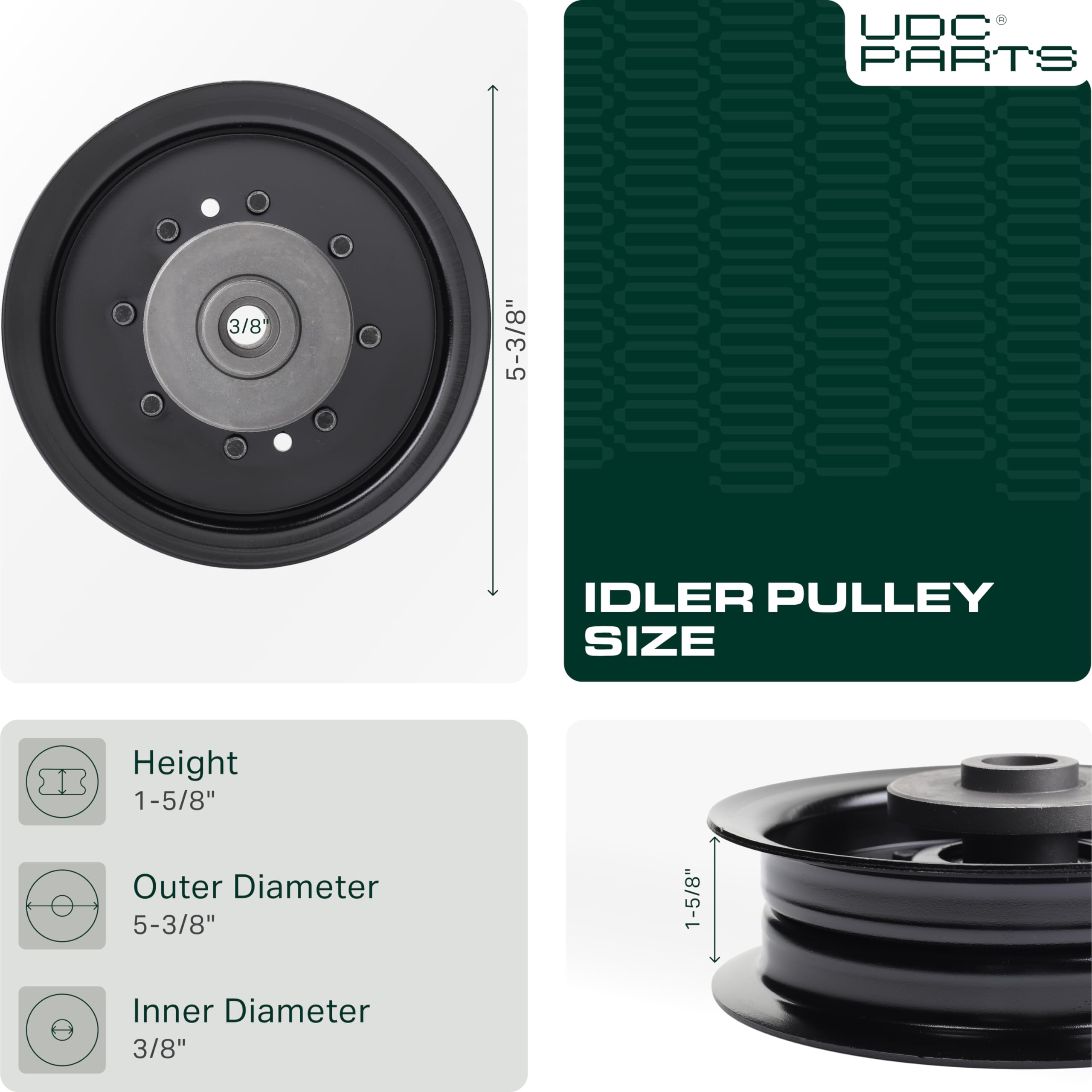 UDC Parts 196104 idler pulley in packaging, ready for quick replacement.