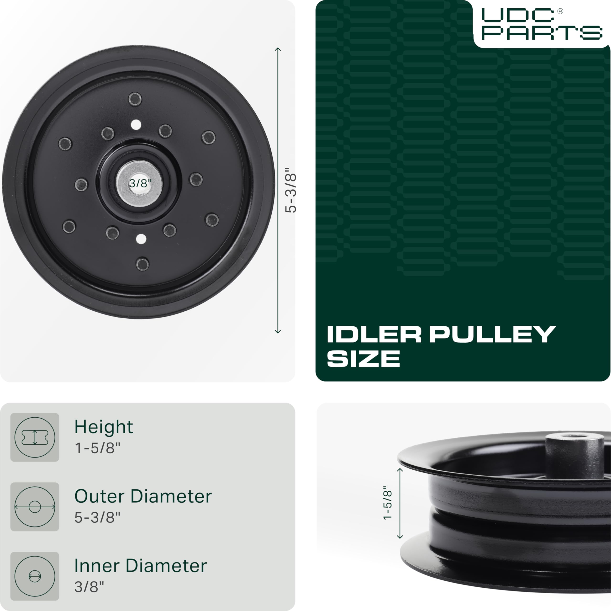 UDC Parts 532197379 idler pulley closeup shows durable surface for reliable belt tension