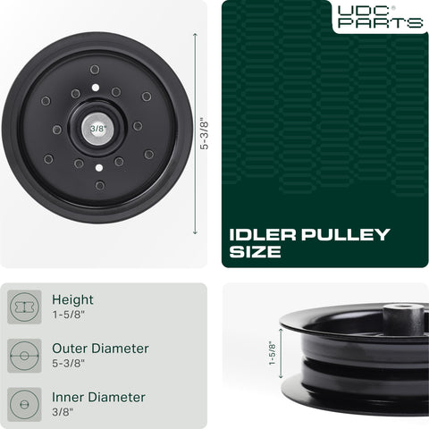 UDC Parts 532197379 idler pulley closeup shows durable surface for reliable belt tension