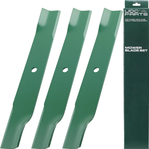 UDC Parts 601124 mower blade pack in outdoor setting for clean, efficient lawn cutting.