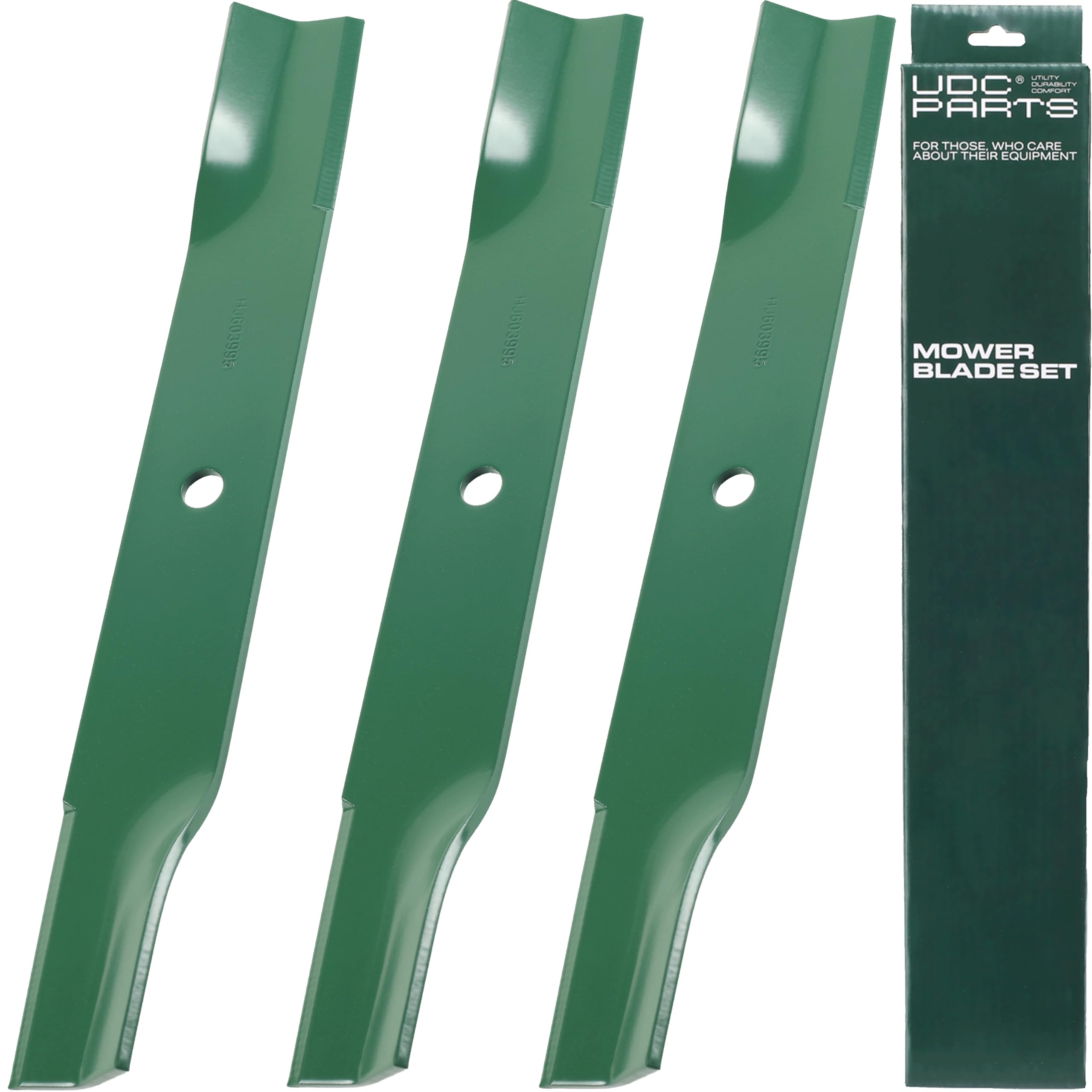 UDC Parts 603995 blade pack for Hustler Raptor 52-inch deck delivers mulching-ready performance.