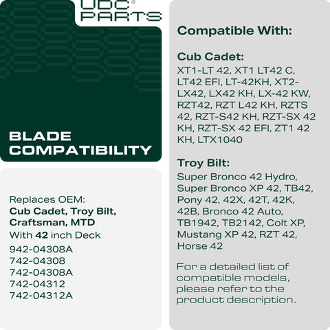UDC Parts 942-04308 enables precise dimensions for 42-inch decks