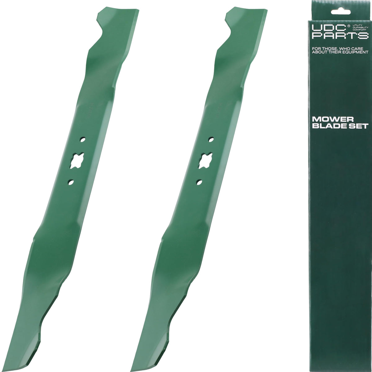 UDC Parts 942-0741A blade with a sharp cutting edge for mulching.