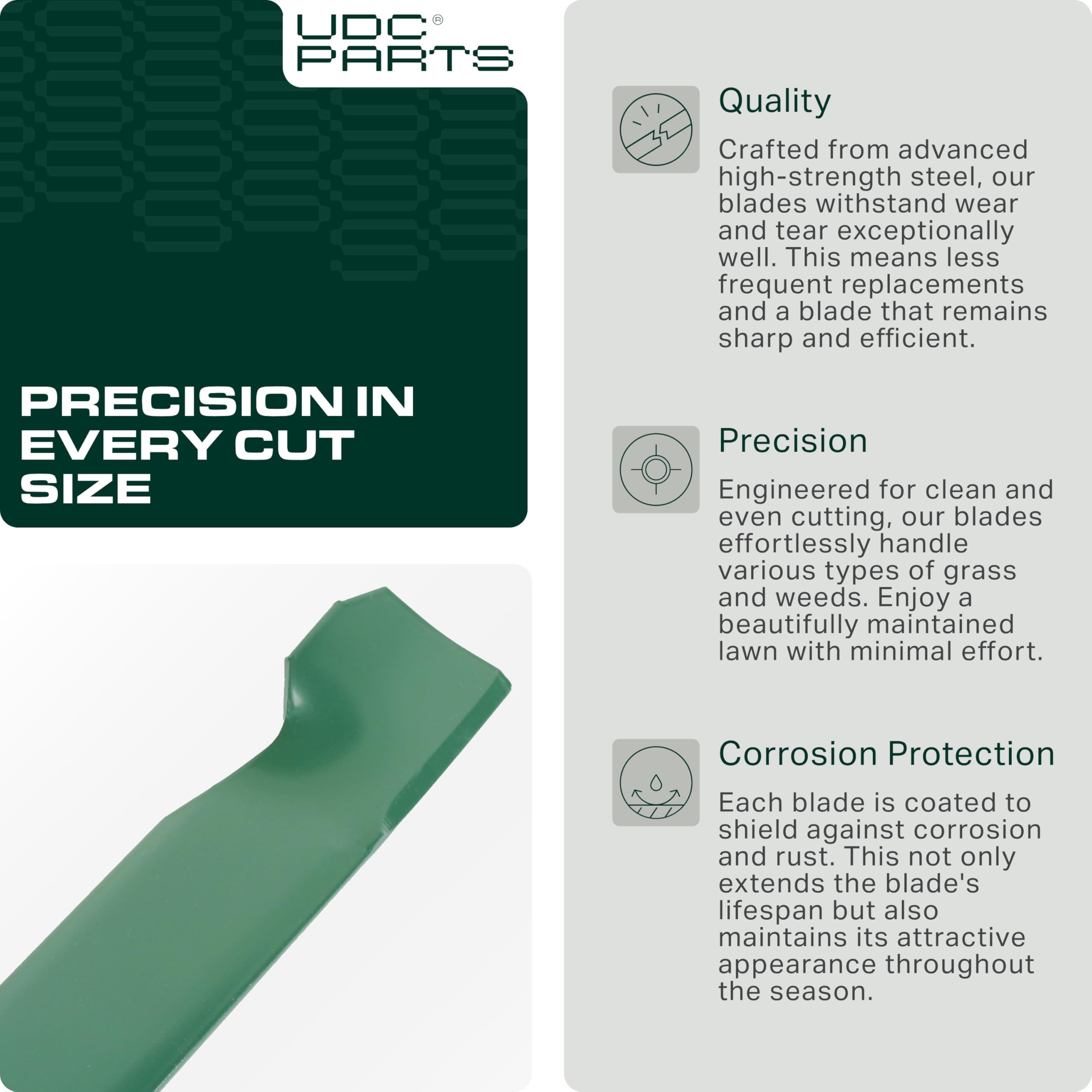 UDC Parts air lift of 15/16 inch aids blade lift efficiency.
