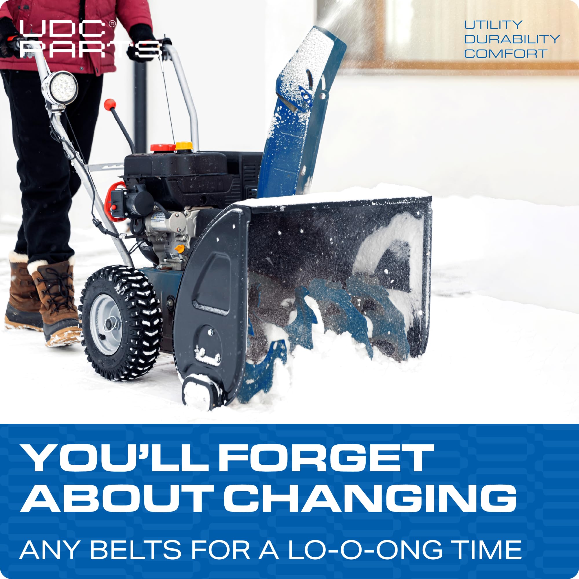 UDC Parts aramid cord snow belt detail showing reinforced construction