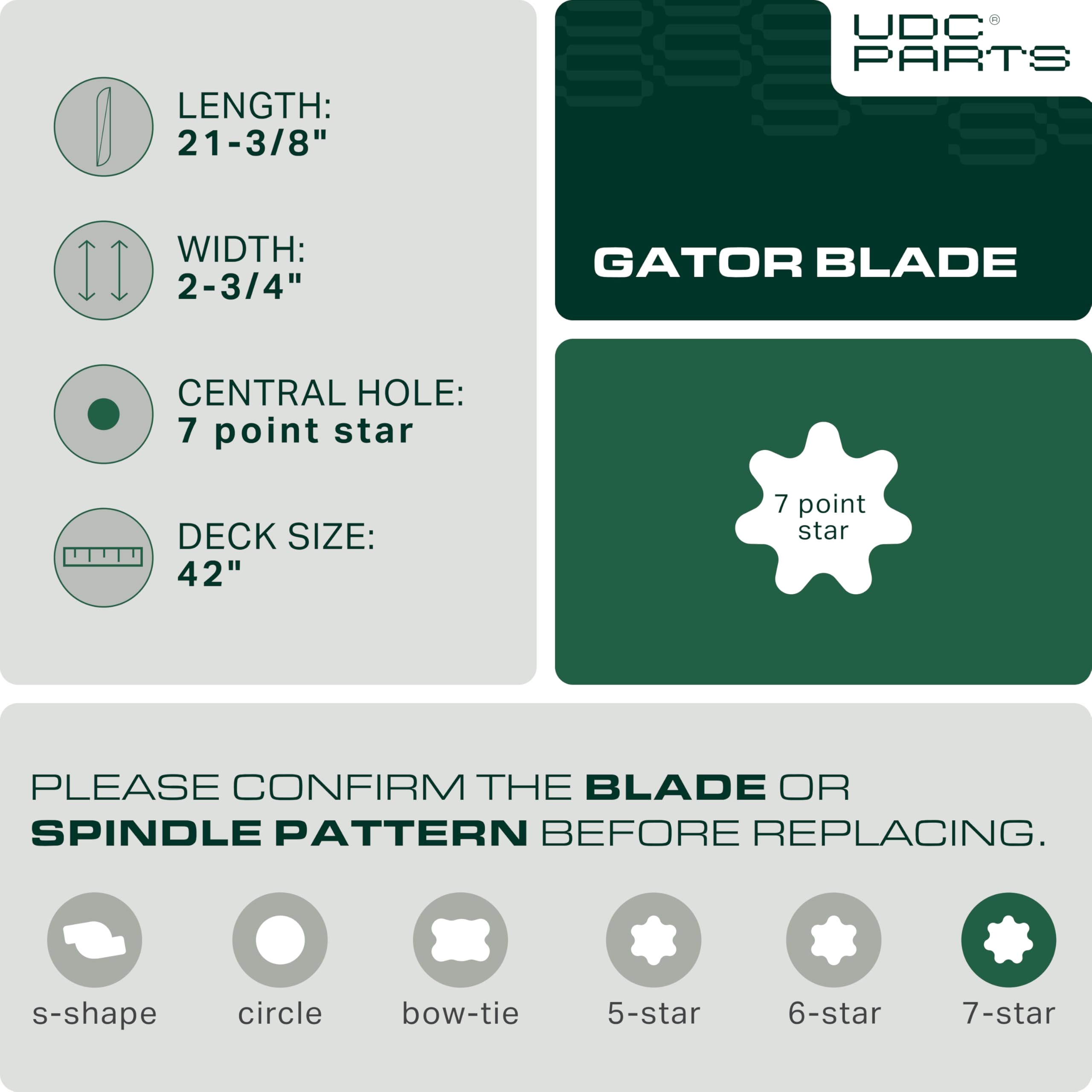 UDC Parts GY20850 42-inch deck fit confirms direct compatibility with John Deere models.