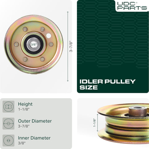 UDC Parts idler pulley on a 42-44 inch deck for smooth operation.