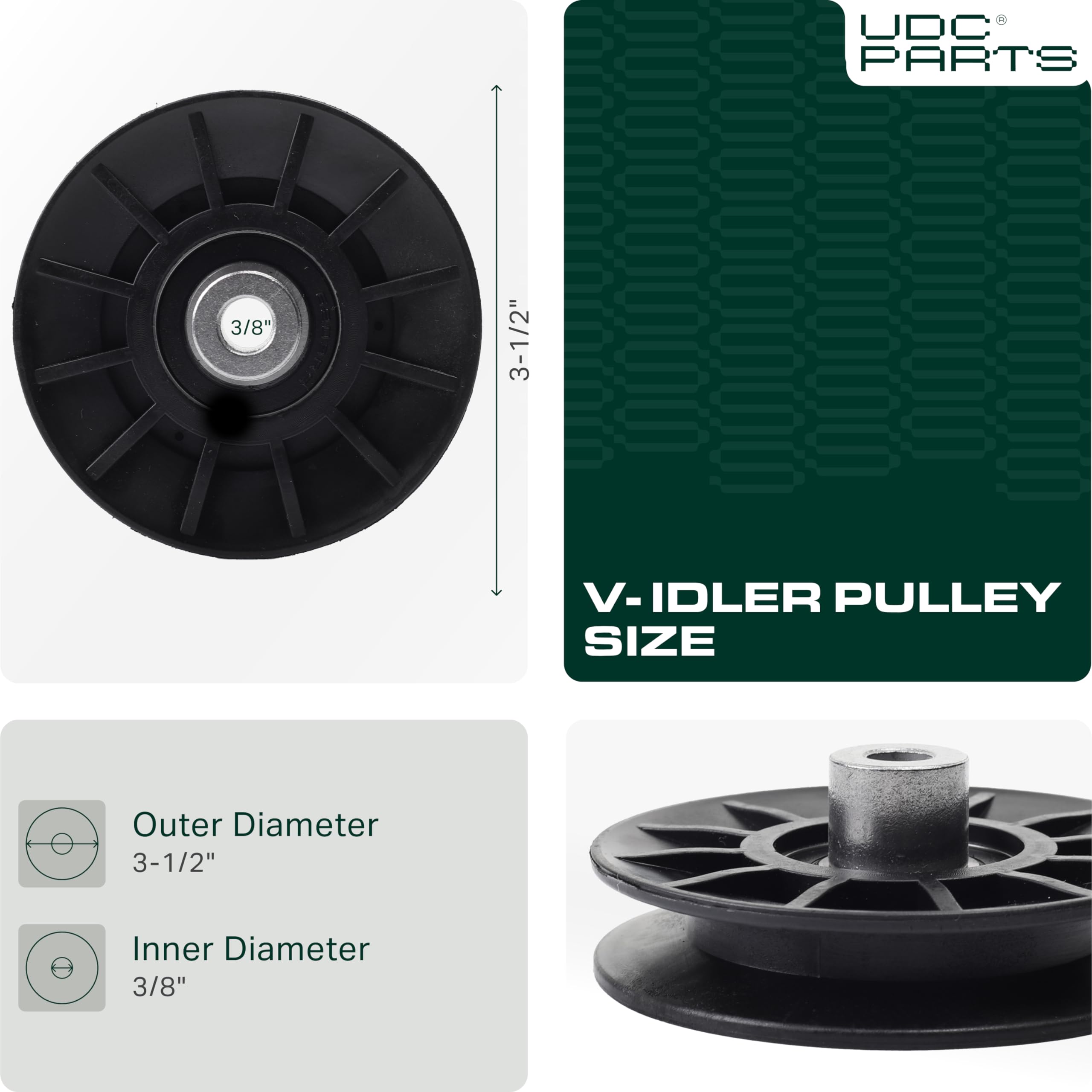 UDC Parts idler pulley on lawn tractor demonstrates wide compatibility