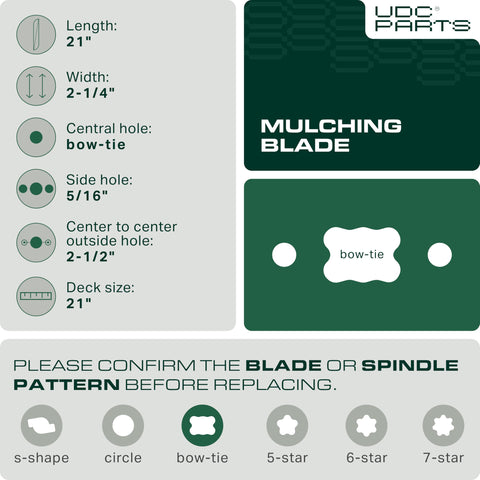UDC Parts mulching blade compatibility chart covers Craftsman and MTD.