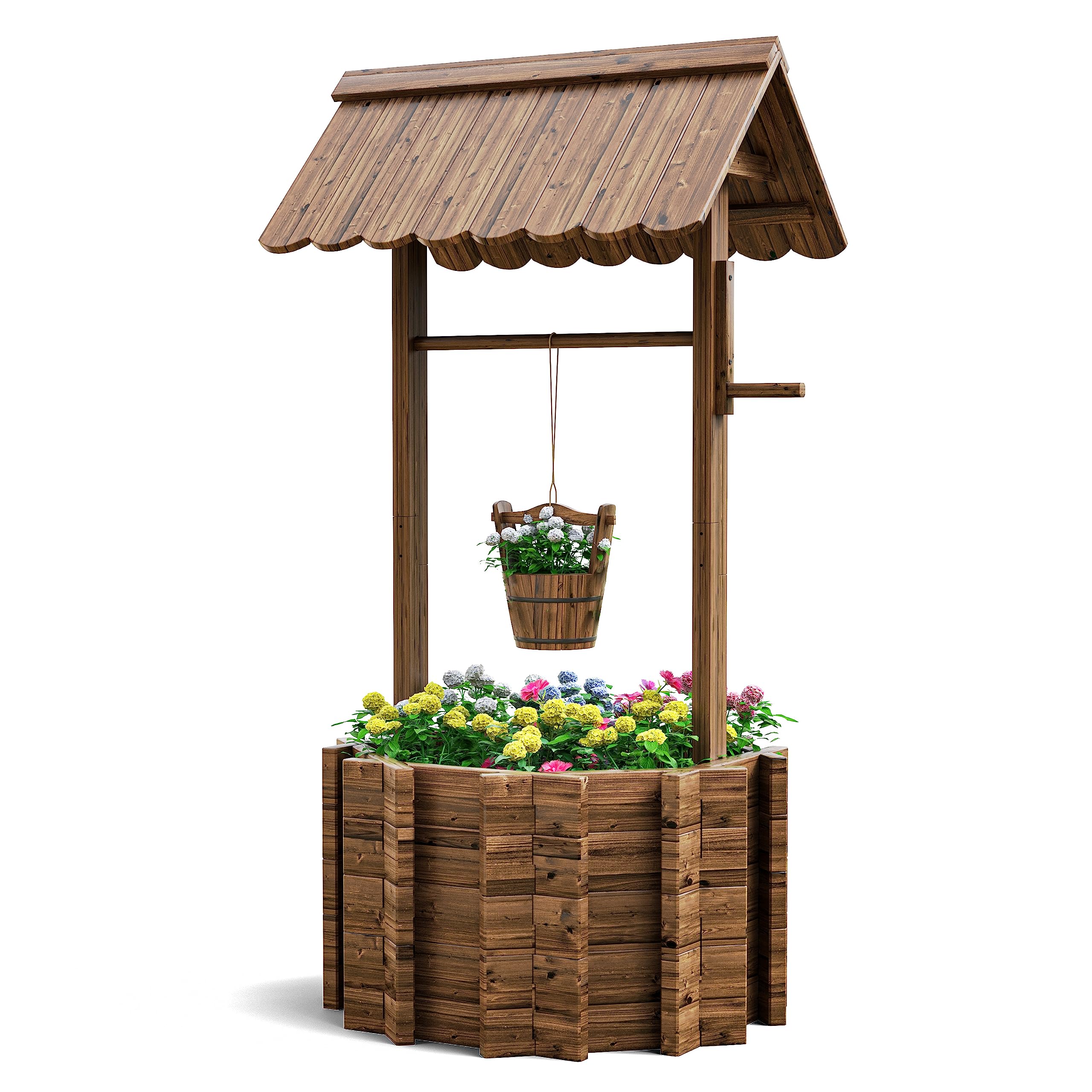 UDPATIO wishing well wooden planter outdoors showing rustic charm and durable design