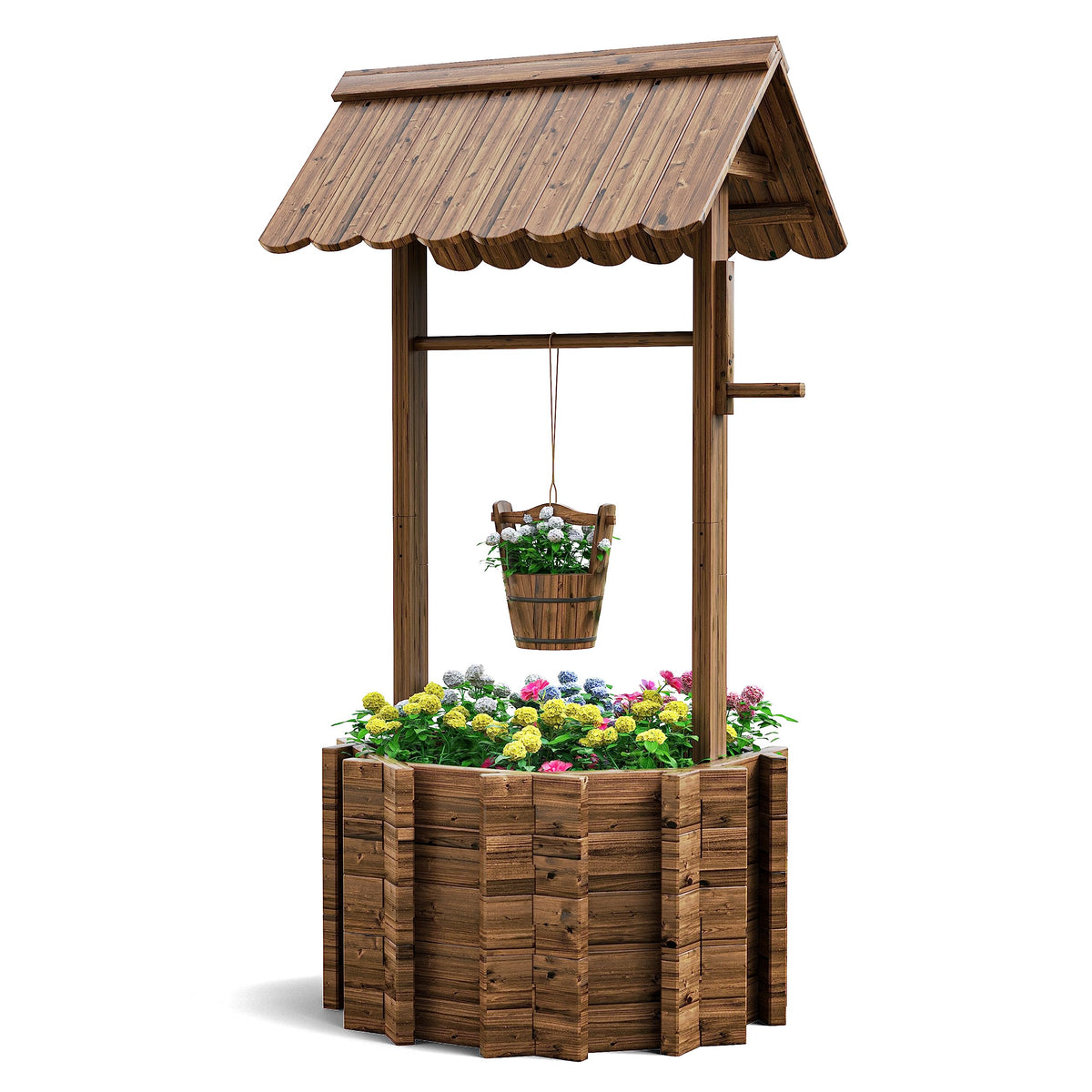 UDPATIO wishing well wooden planter outdoors showing rustic charm and durable design