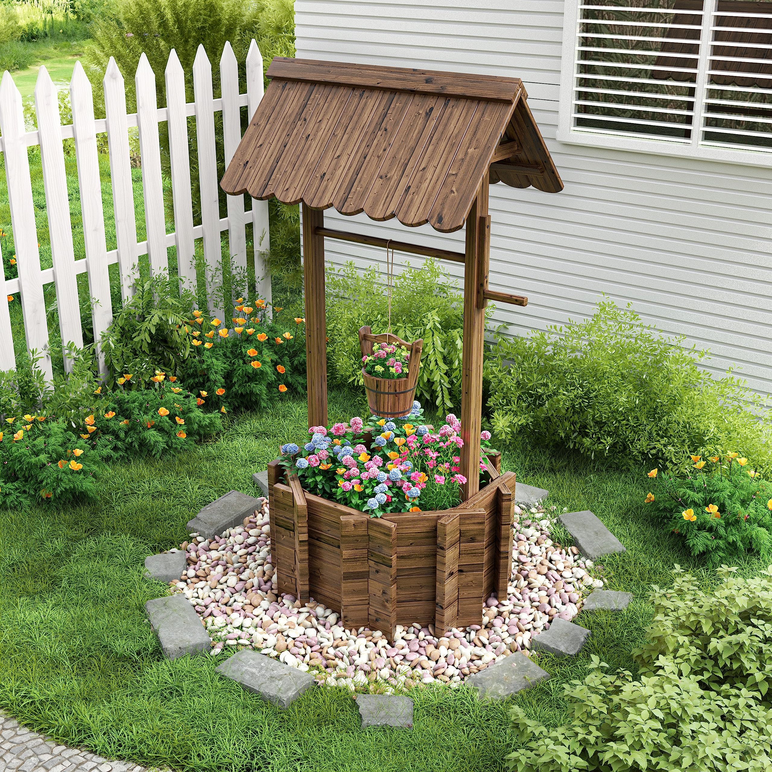 UDPATIO wishing well yard decor in garden setting for curb appeal