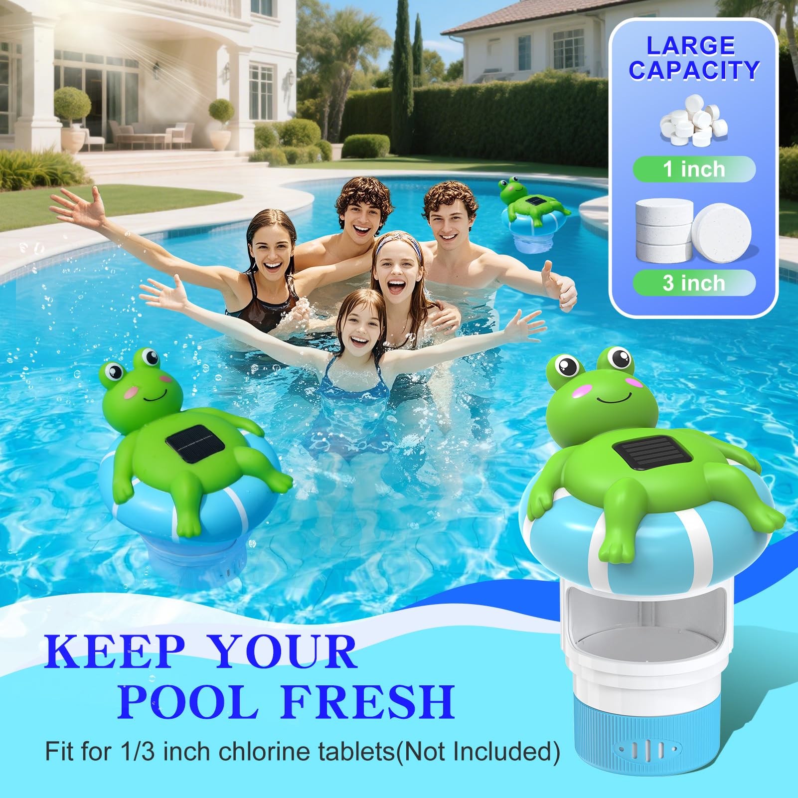 Uekars adjustable-release floater lets you control chlorine flow with a simple twist.