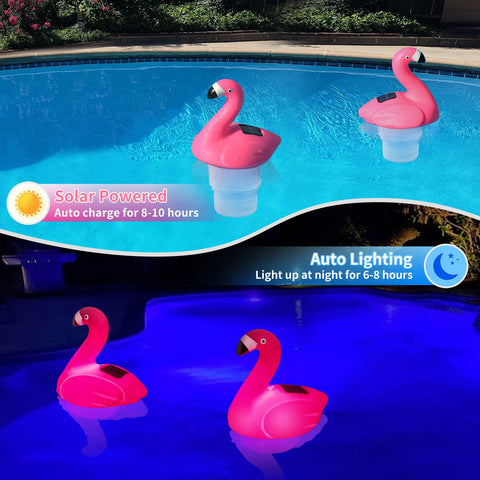 Uekars flamingo chlorine floater light; glow at night for easy visibility and ambiance.