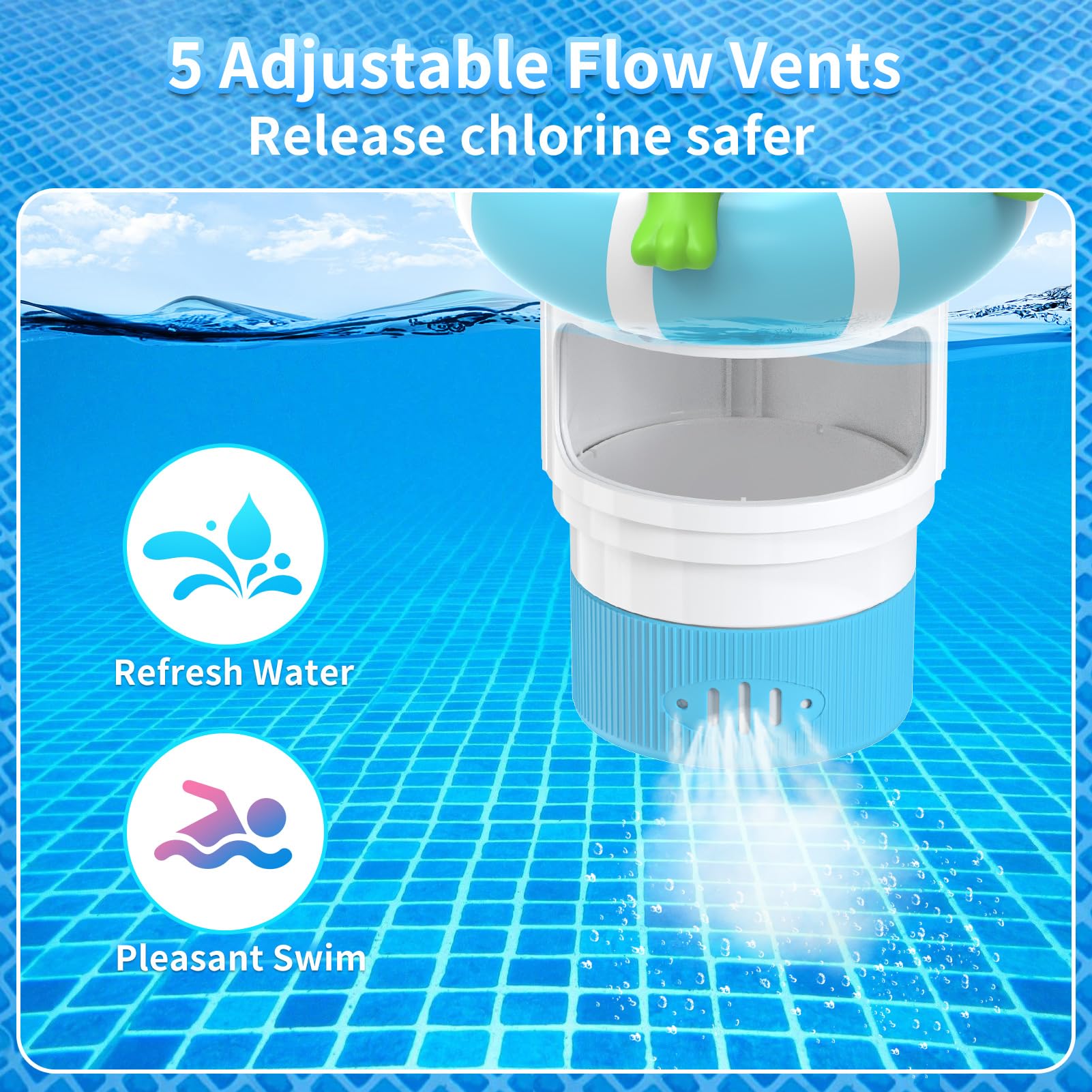Uekars floating chlorine dispenser reaches every corner of your pool or hot tub.