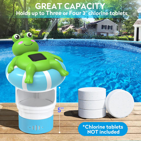 Uekars frog chlorine floater glows at night, enhancing pool ambiance and visibility.