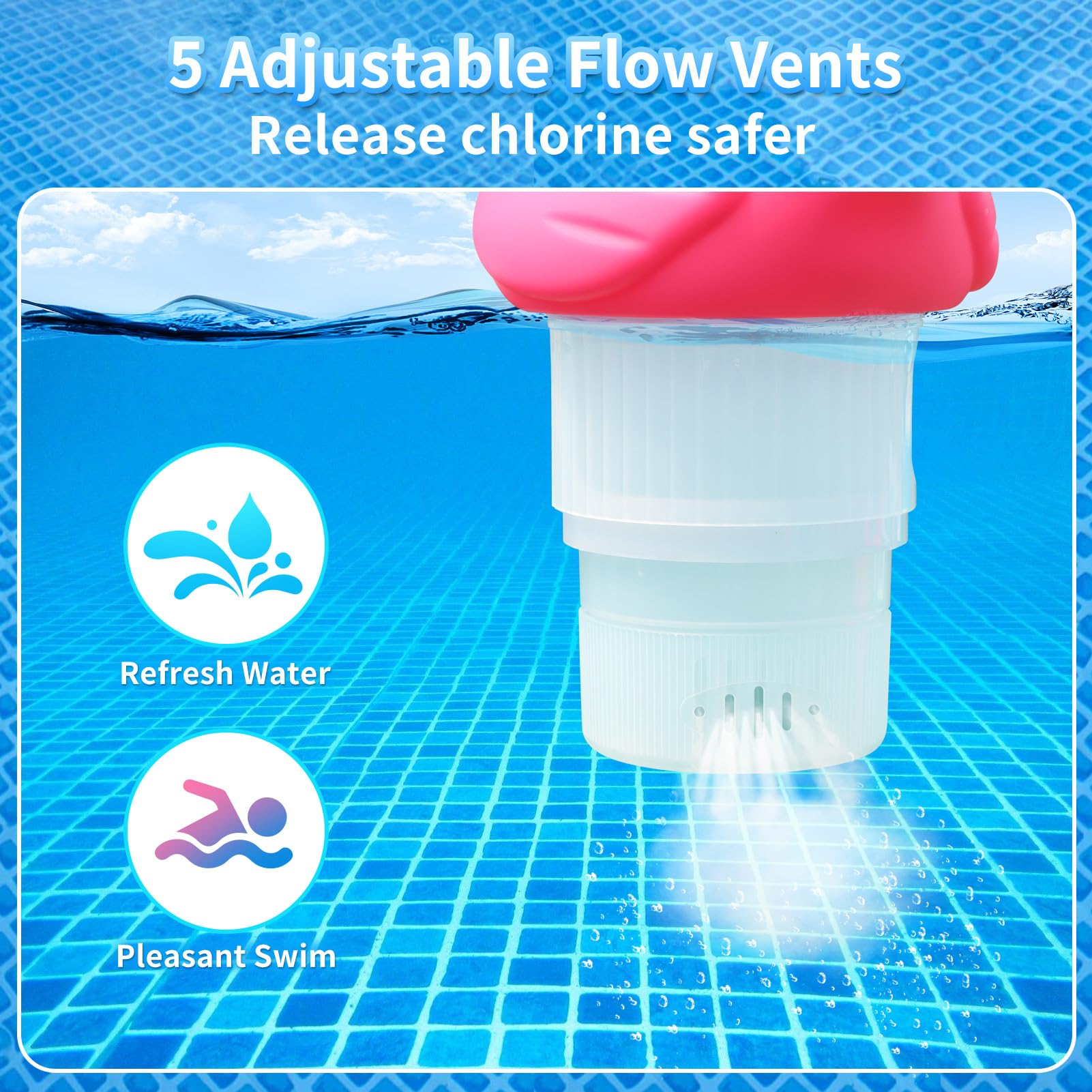 Uekars large-capacity flamingo floater; can hold more tablets for extended swimming season.