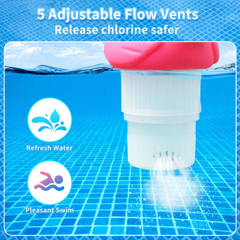 Uekars large-capacity flamingo floater; can hold more tablets for extended swimming season.
