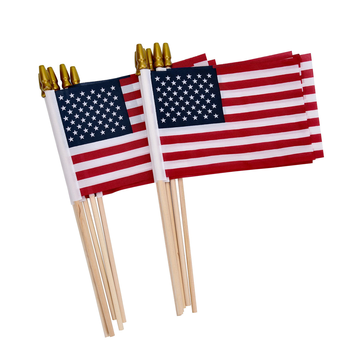 Uelfbaby 12-Pack American Flags on Sticks – 4x6 in, Kid-Safe Spear Top, Outdoor Patriotic Flags