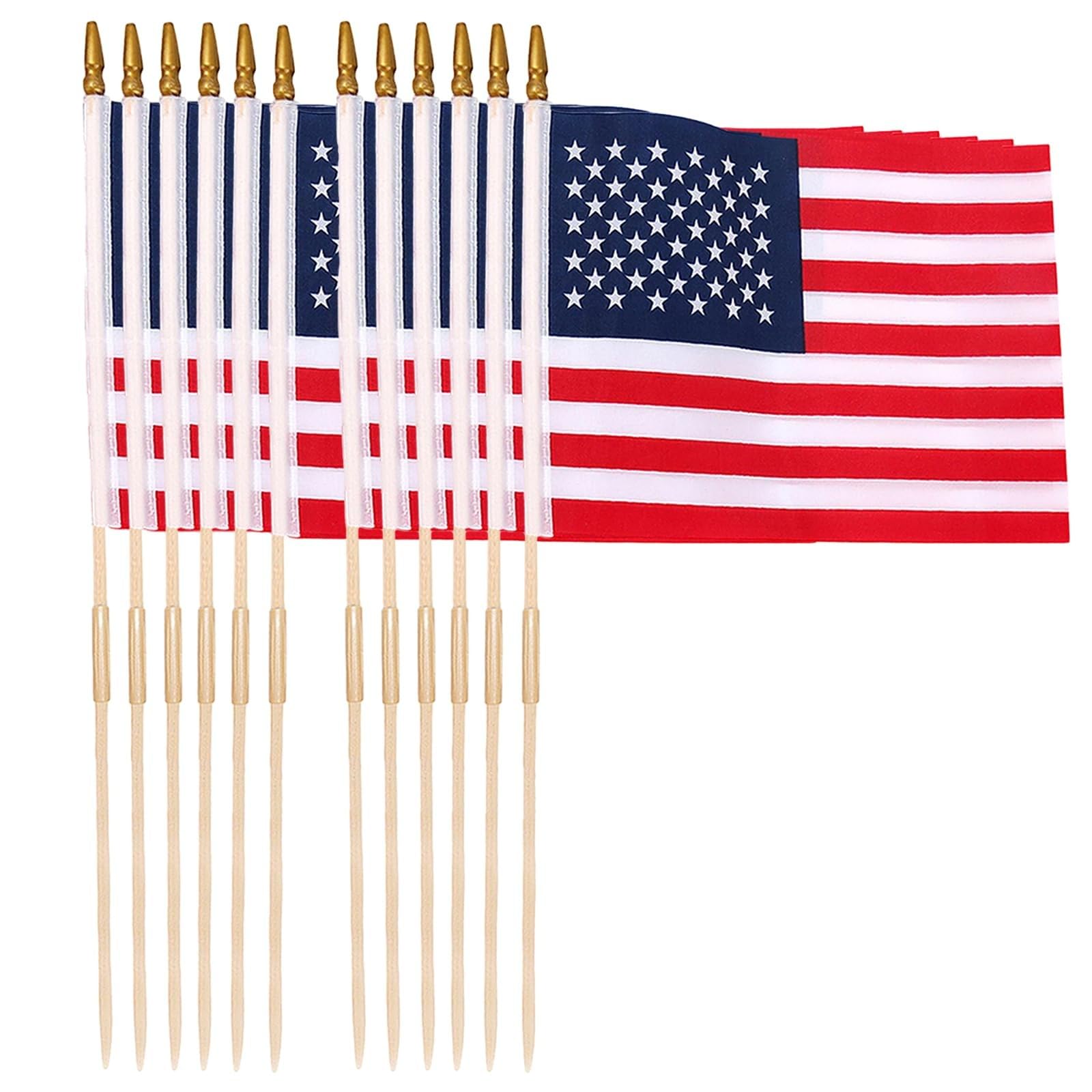 Uelfbaby 12x18 American flag on a stick for outdoor parades and decorations.