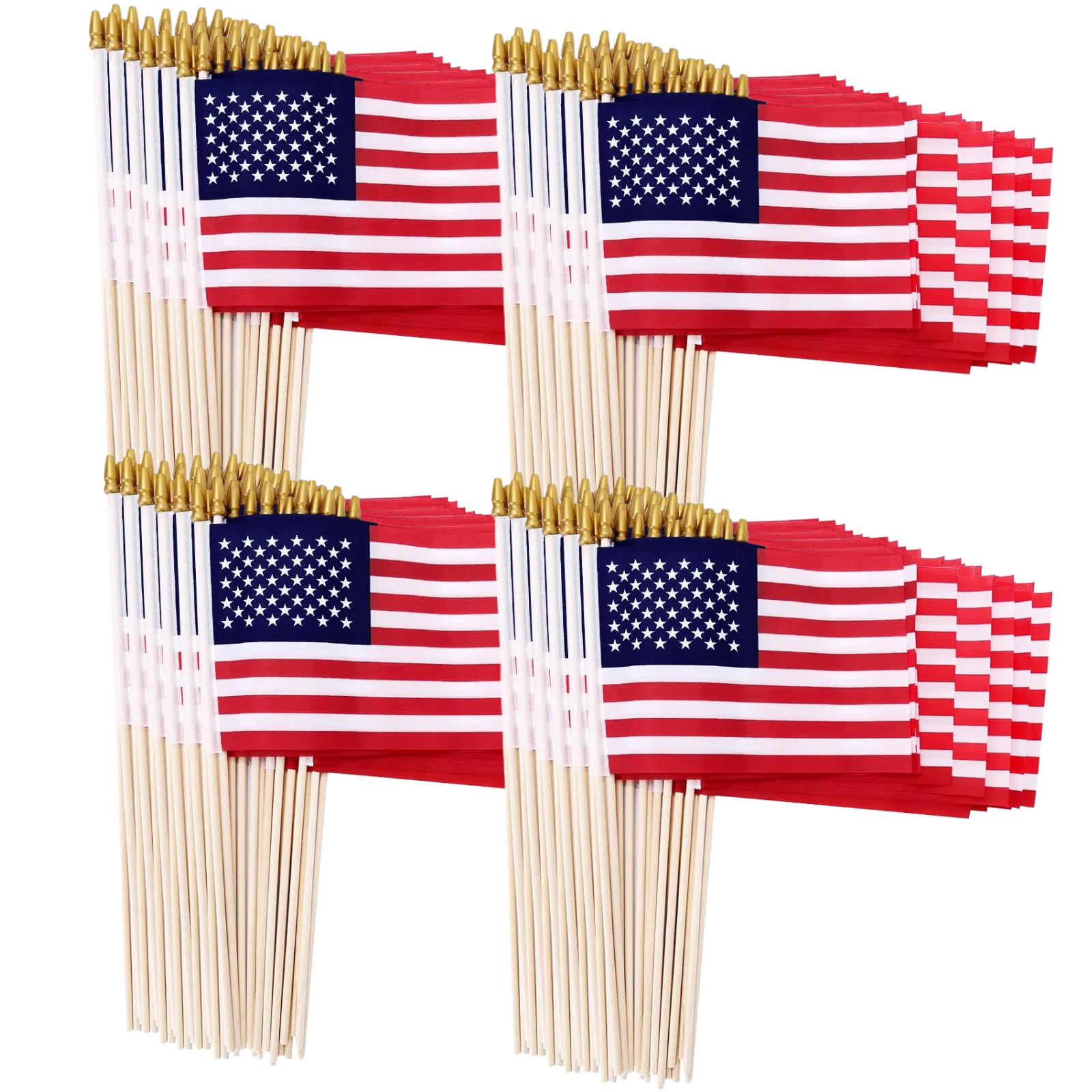 Uelfbaby 200-pack small American flags on a stick for outdoor July parades.