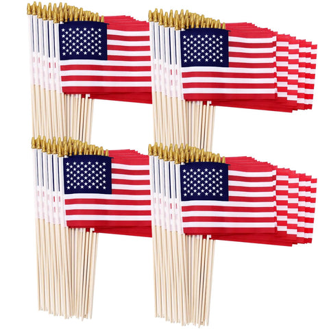 Uelfbaby 200-pack small American flags on a stick for outdoor July parades.