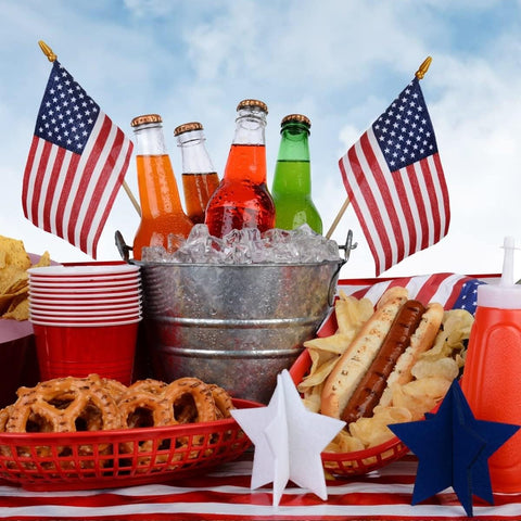 Uelfbaby 12-Pack American Flags on Sticks – 4x6 in, Kid-Safe Spear Top, Outdoor Patriotic Flags