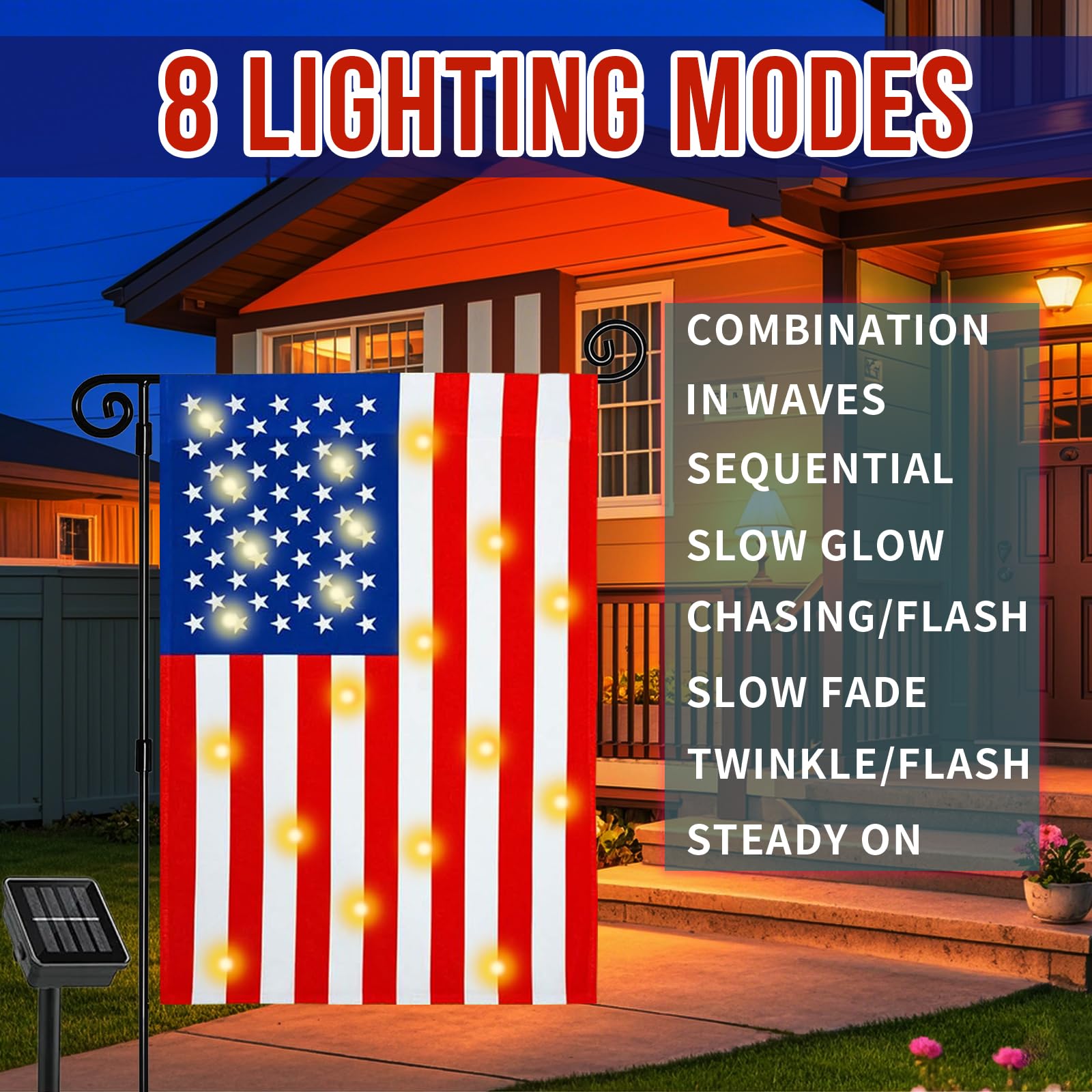 Uelfbaby night-illuminated flag creates welcoming yard ambiance