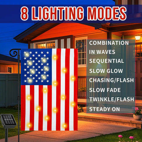Uelfbaby night-illuminated flag creates welcoming yard ambiance