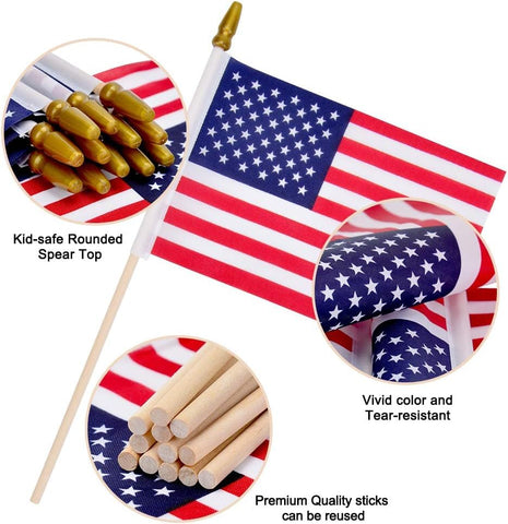 Uelfbaby US flag with 12-inch wood staff, sturdy outdoor use