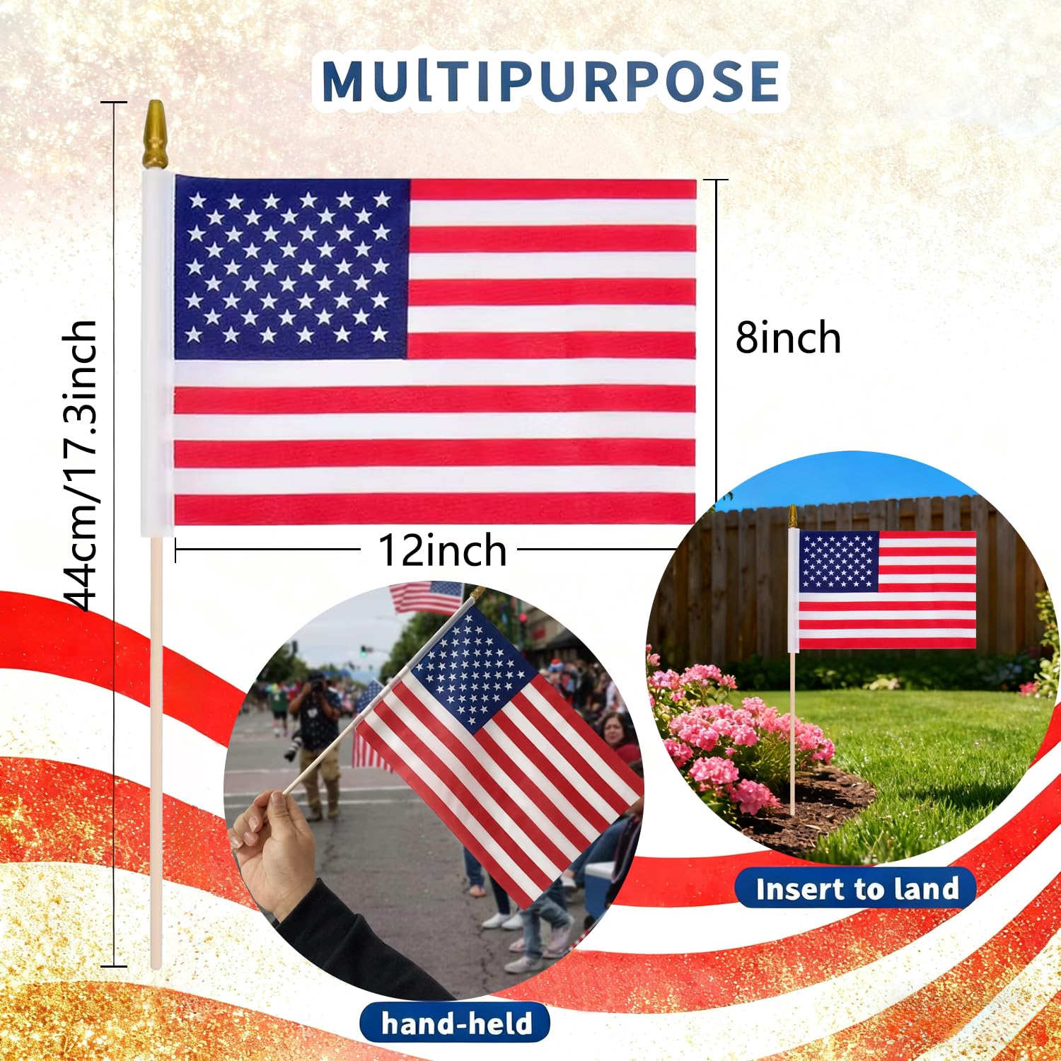 Uelfbaby wooden flag sticks with gold tips for durability