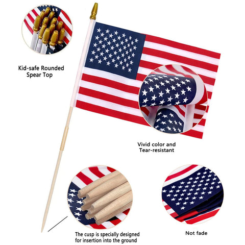 Uelfbaby wooden spear-top flag pole ensures safe handling and sturdy display.